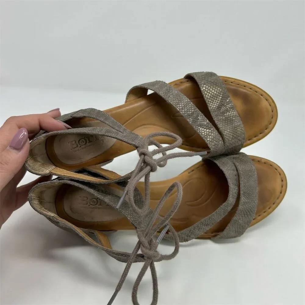 Born Women's Casma Gray Snake Print Lace Up Flat Sandals Size 8 Summer Fun